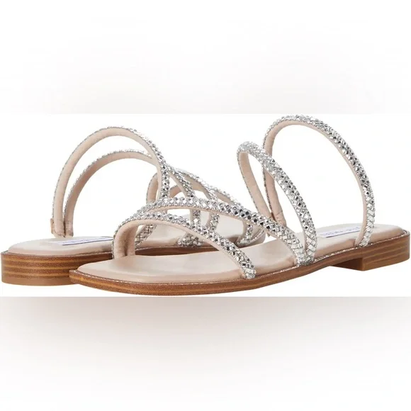 Steve Madden Starie Rhinestone Silver Strappy Square Toe Sandals Size 8.5 NWOT - Picture 1 of 9
